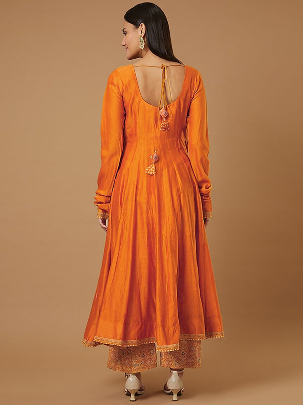 Mustard Anarkali Gown With Pant & Dupatta Set