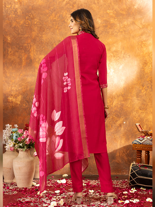 Pink Roman Silk Sequins With Hand Work Suit Set