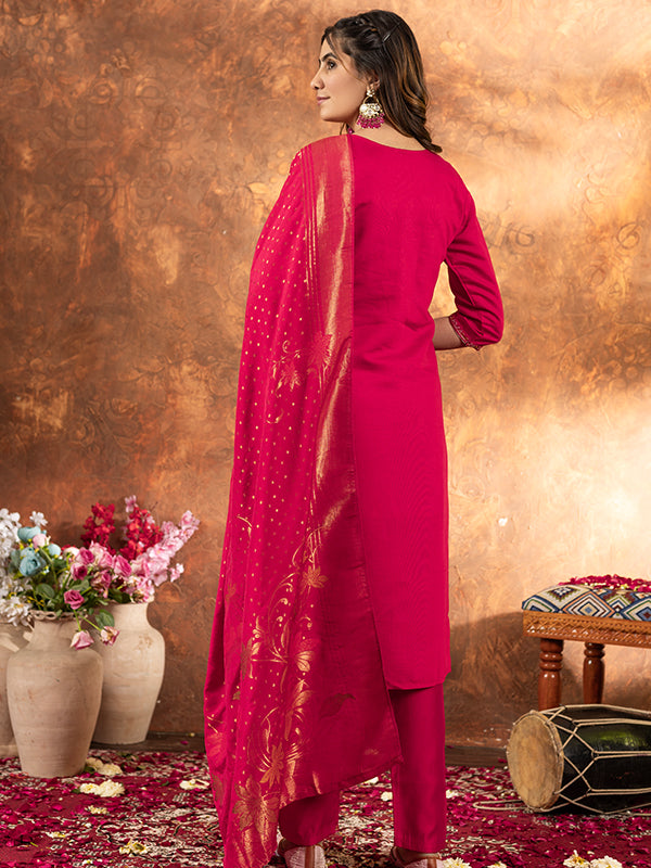 Pink Marina Silk Embroidered With Hand Work Suit Set