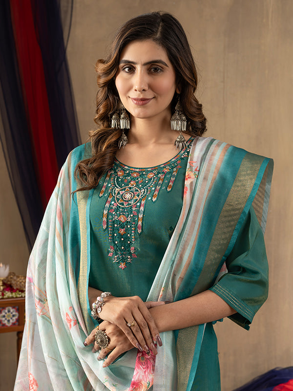Rama Shimmer Silk Embroidered With Hand Work Suit Set