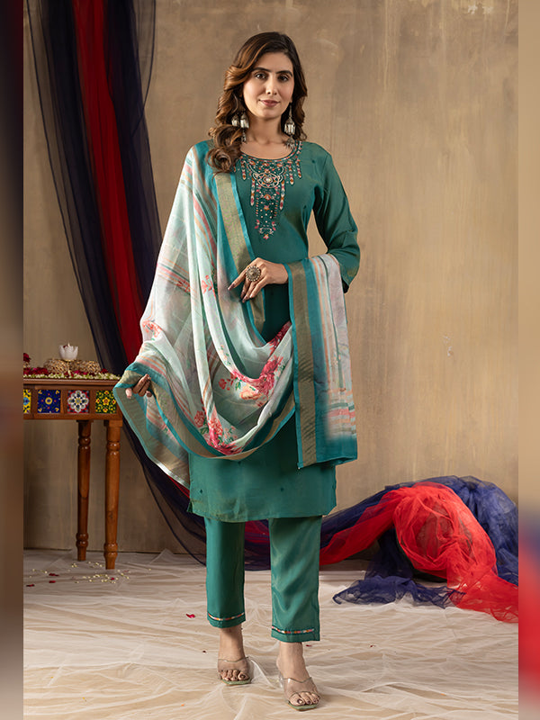 Rama Shimmer Silk Embroidered With Hand Work Suit Set