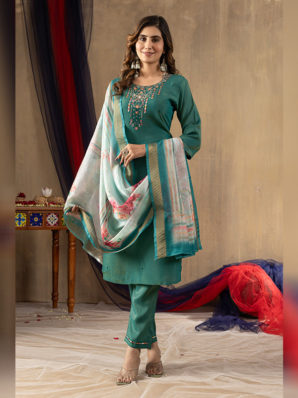 Rama Shimmer Silk Embroidered With Hand Work Suit Set