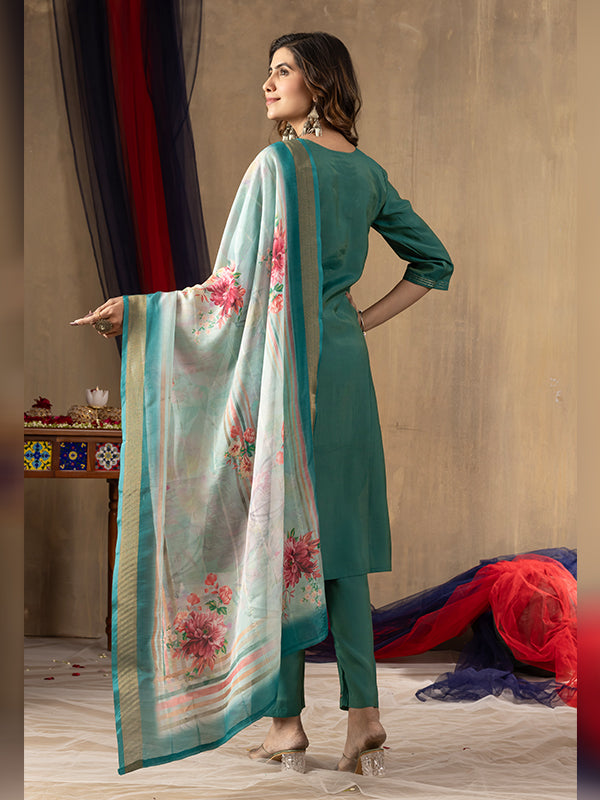 Rama Shimmer Silk Embroidered With Hand Work Suit Set