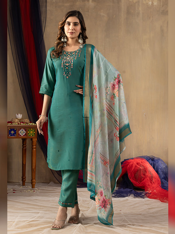 Rama Shimmer Silk Embroidered With Hand Work Suit Set
