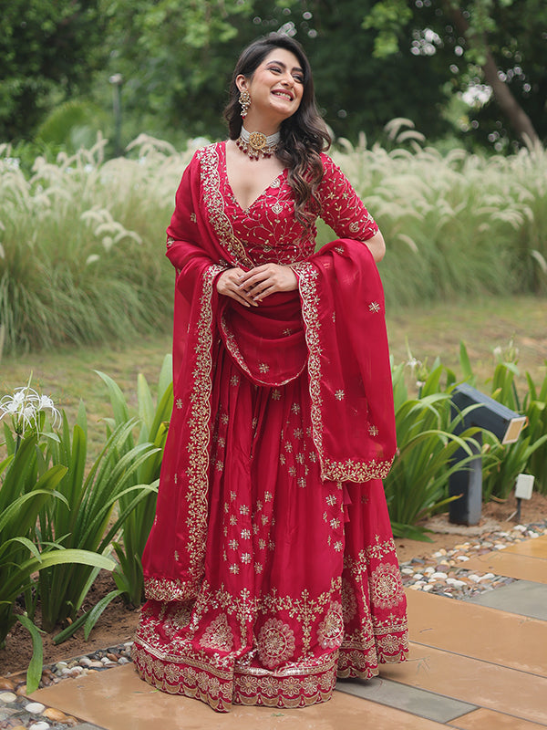 Red Rangoli Silk Sequins Embroidered Lehenga Choli