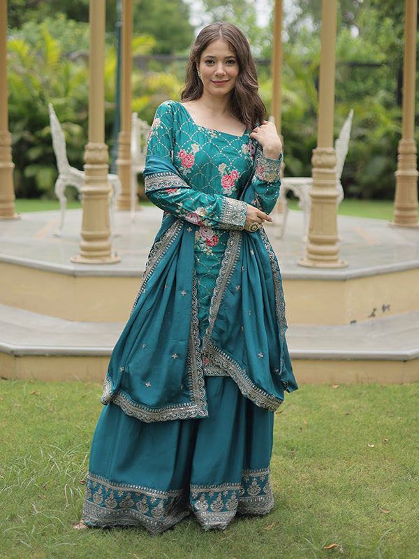 Rama Chinnon Sequins & Embroidered Kurti With Palazzo Set