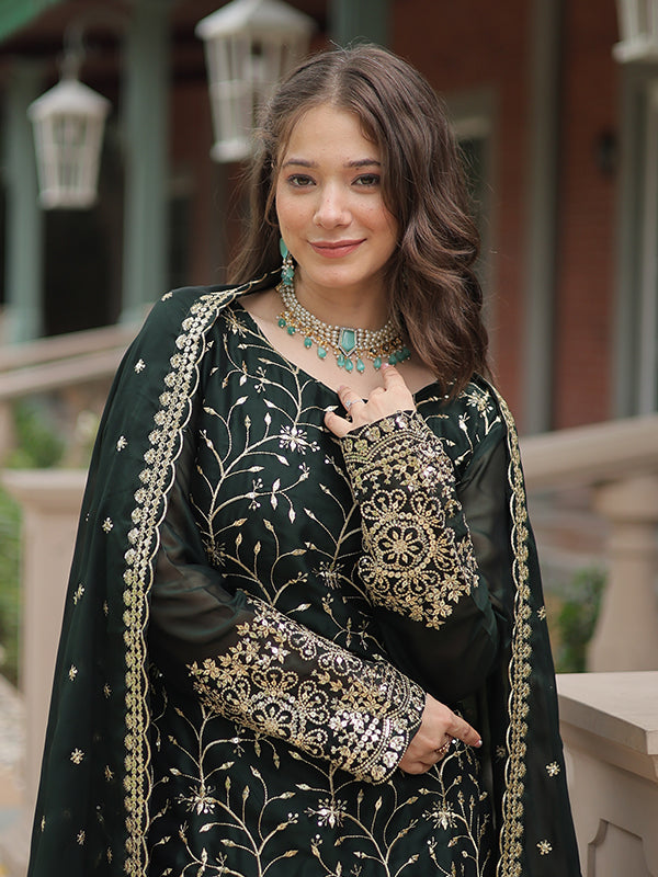 Green Rangoli Silk Embroidered Kurta With Sharara & Dupatta