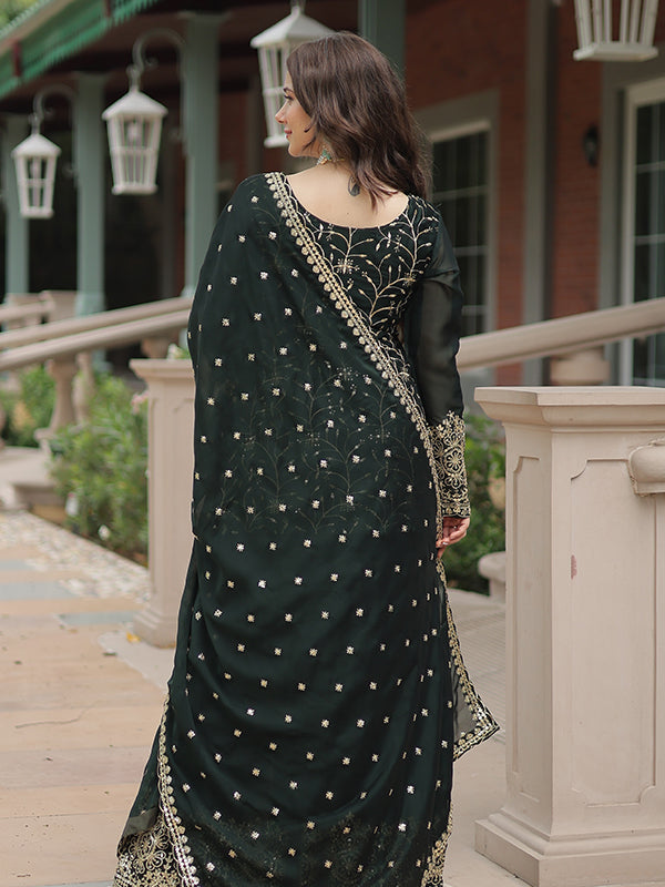 Green Rangoli Silk Embroidered Kurta With Sharara & Dupatta