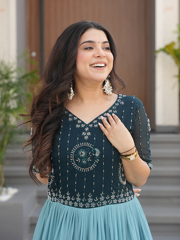 Rama Faux Blooming With Beads Embroidered Work Gown