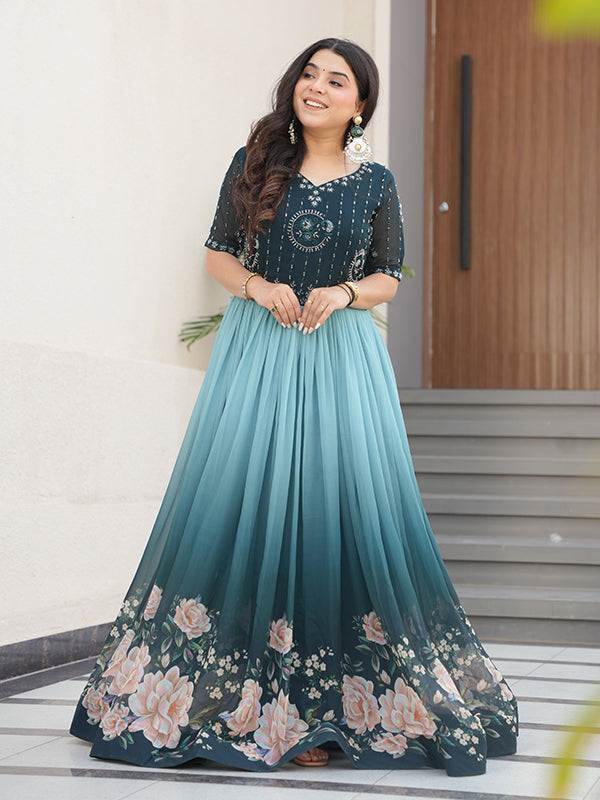 Rama Faux Blooming With Beads Embroidered Work Gown