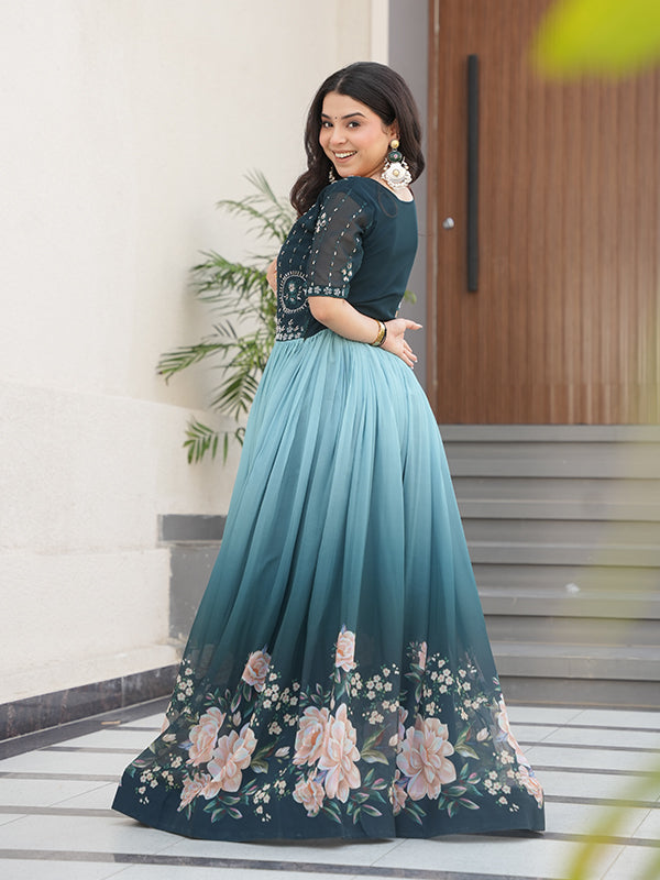 Rama Faux Blooming With Beads Embroidered Work Gown
