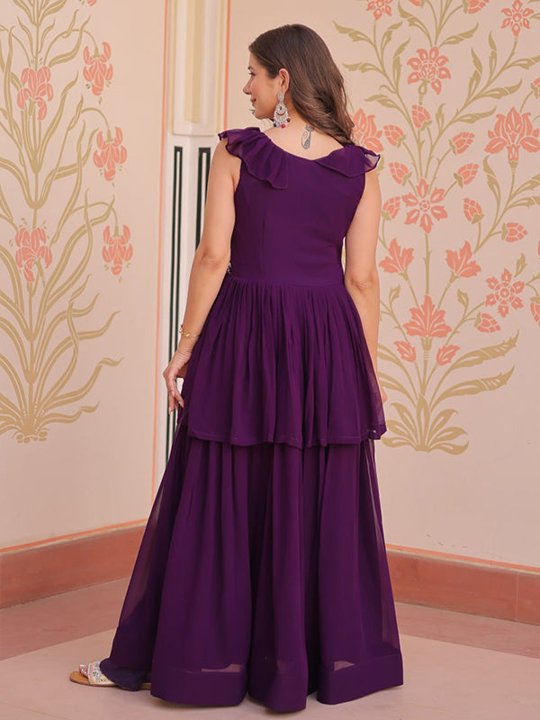 Purple Style Wine Faux Bloomimg Gown With Beads Embroidered Work
