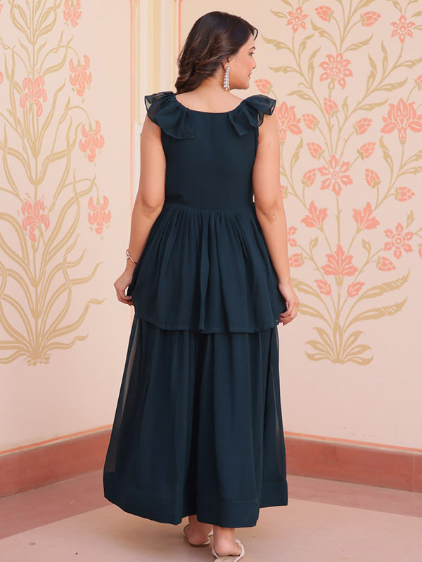 Peplum Style Rama Faux Bloomimg Gown With Beads Embroidered Work