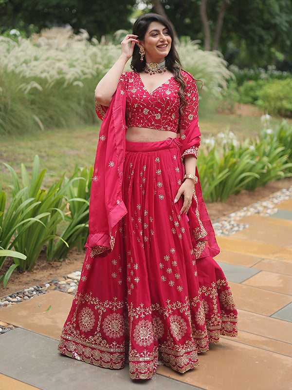 Red Rangoli Silk Sequins Embroidered Lehenga Choli