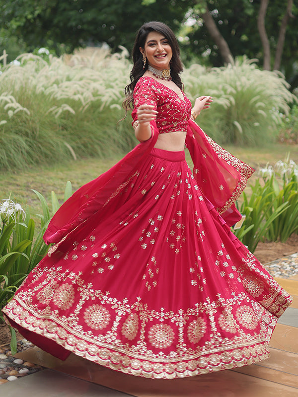 Red Rangoli Silk Sequins Embroidered Lehenga Choli