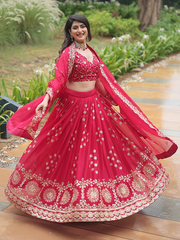 Red Rangoli Silk Sequins Embroidered Lehenga Choli