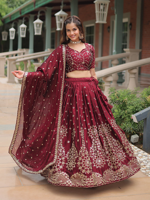 Maroon Rangoli Silk Sequins Embroidered Lehenga Choli