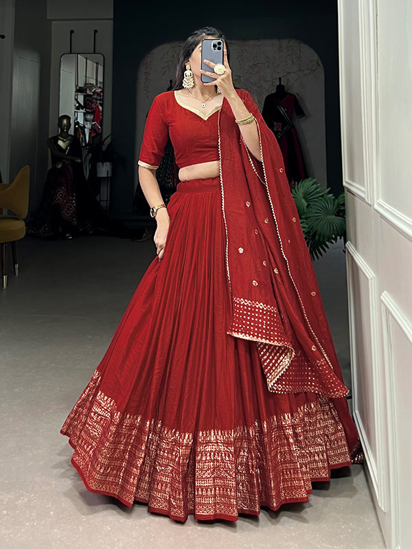 Maroon Faux Chanderi Lehenga Choli With Dupatta