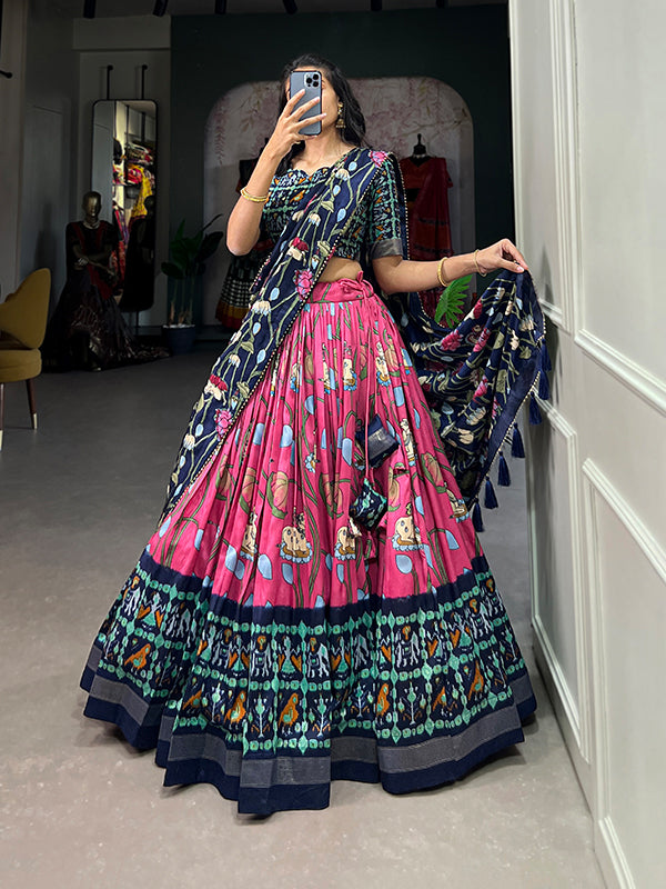 Pink Tussar Silk With Patola Print Lehenga Choli With Dupatta