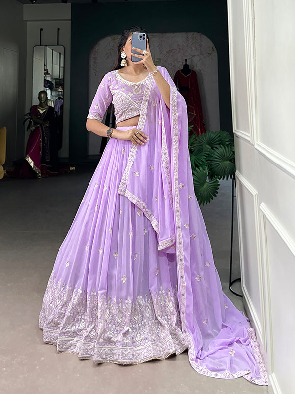 Lavender Georgette Embroidered Lehenga Choli With Dupatta