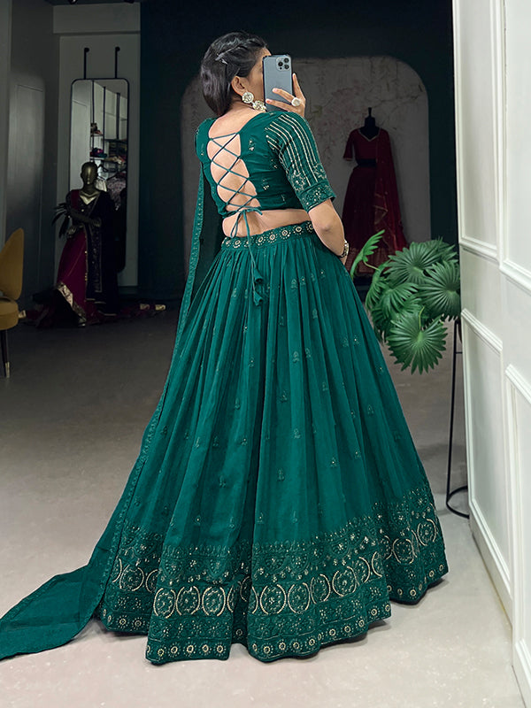 Green Georgette Embroidered Lehenga Choli With Dupatta