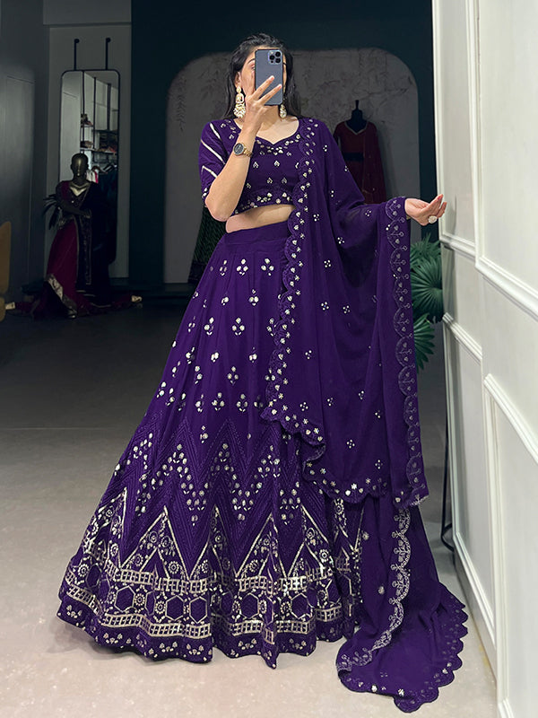 Purple Georgette With Sequins Embroidered Lehenga Choli