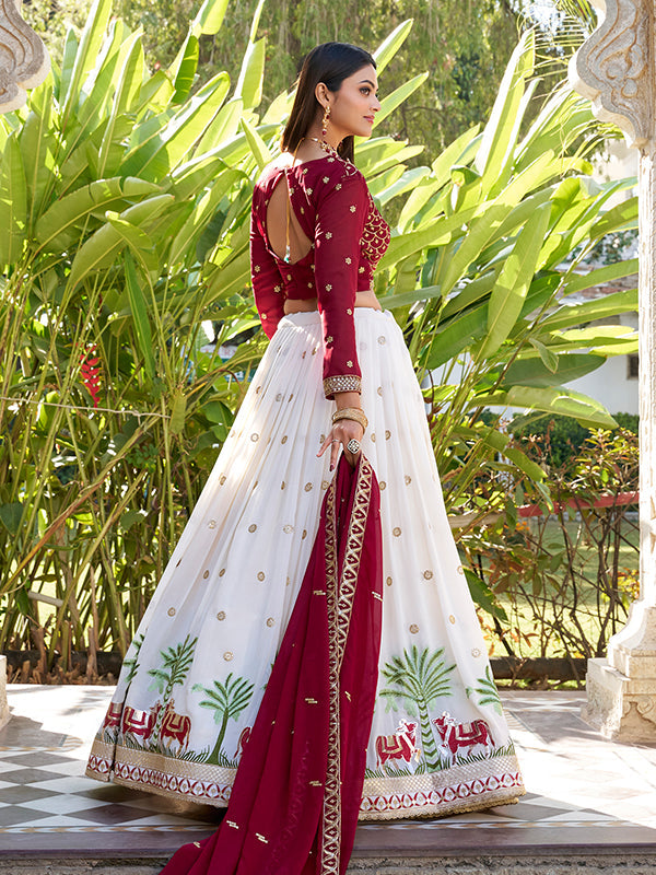 White Georgette Sequins Work Lehenga Choli With Dupatta