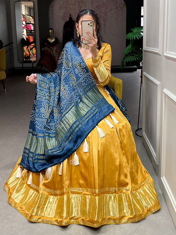 Mustard Gaji Silk With Lagdi Patta Lehenga Choli With Dupatta