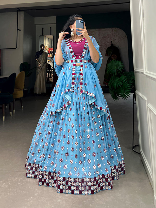 Sky blue Georgette Lehenga Choli With Belt