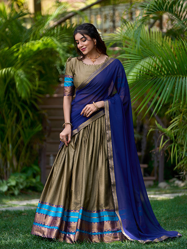 Chiku Poly Cotton With Zari Weaving Lehenga Choli