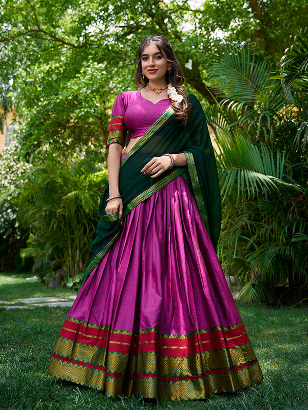 Pink Poly Cotton With Zari Weaving Lehenga Choli