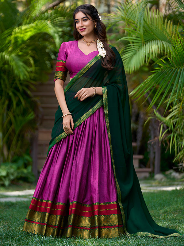 Pink Poly Cotton With Zari Weaving Lehenga Choli