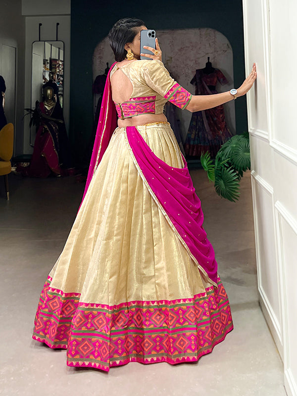 Off White Jacquard Silk Kanjivaram Lehenga Choli With Dupatta