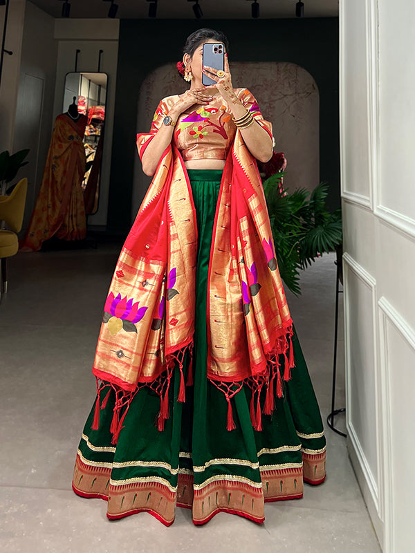 Dark Green Vichitra Silk Lace Border Lehenga Choli