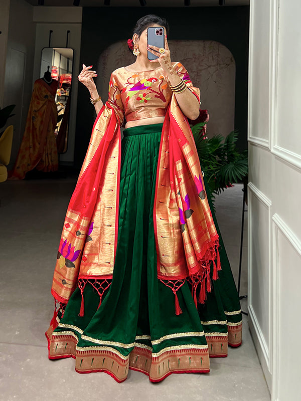 Dark Green Vichitra Silk Lace Border Lehenga Choli