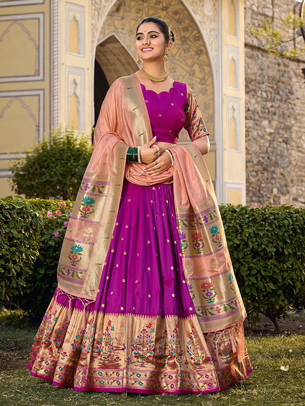 Rani Pink Jacquard Silk Paithani Zari Weaving Lehenga Choli