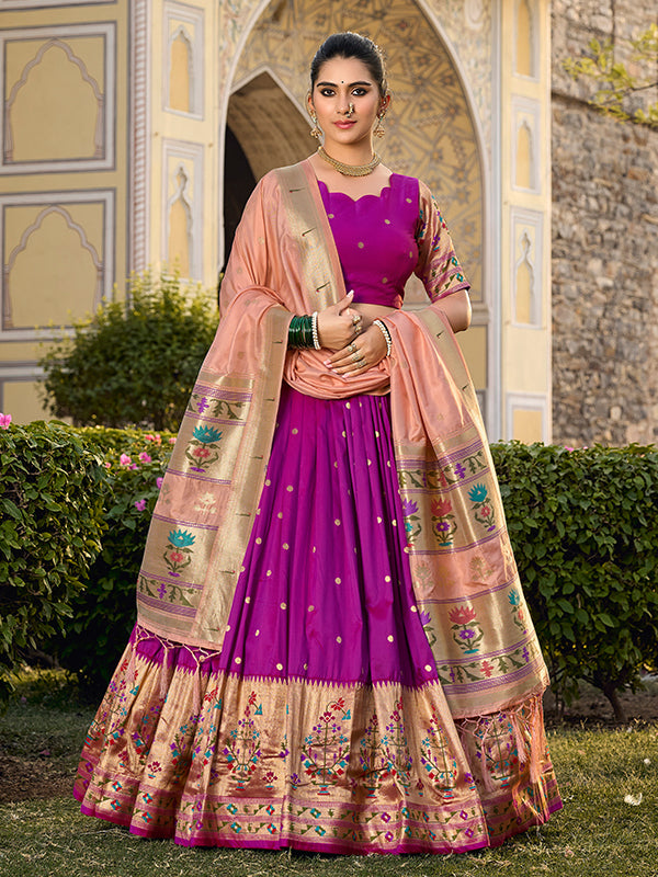 Rani Pink Jacquard Silk Paithani Zari Weaving Lehenga Choli