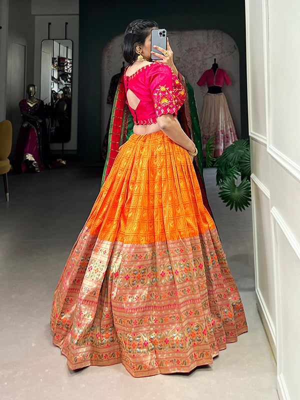 Orange Paithani Zari Weaving Lehenga Choli With Dupatta