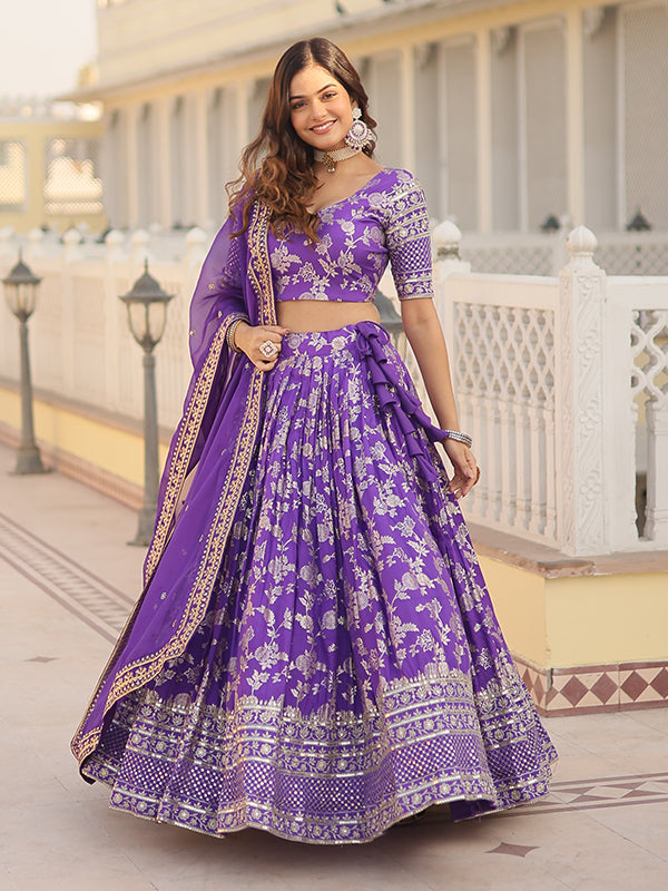 Purple Viscose Jacquard With Embroidered Sequins Lehenga Choli