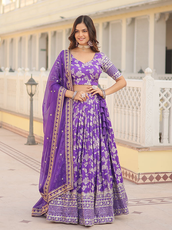 Purple Viscose Jacquard With Embroidered Sequins Lehenga Choli