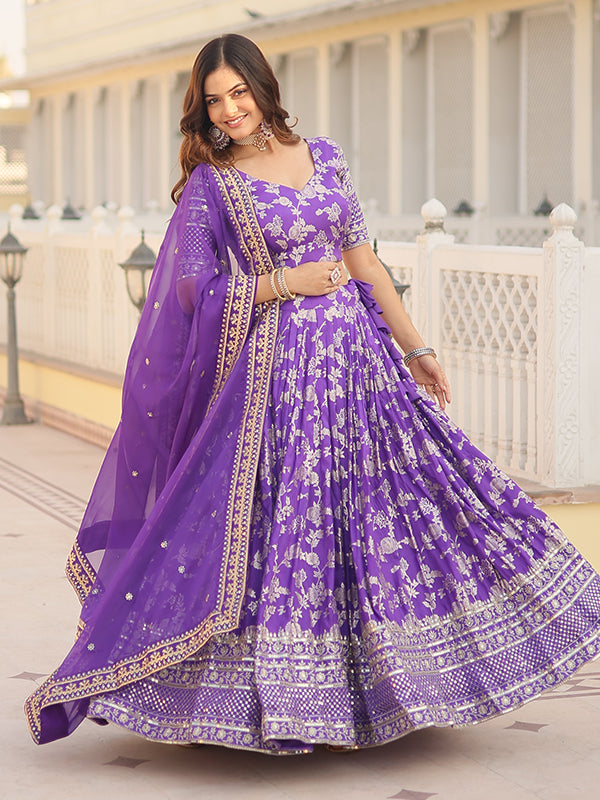 Purple Viscose Jacquard With Embroidered Sequins Lehenga Choli