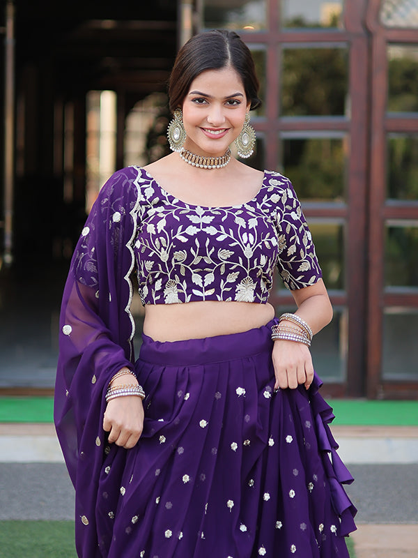 Purple Georgette With Sequins Embroidered Sequins Lehenga Choli