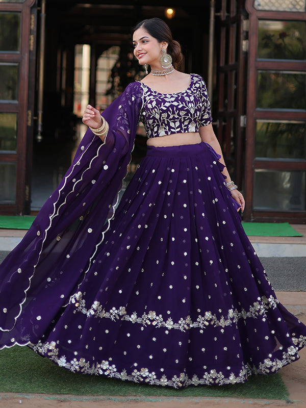 Purple Georgette With Sequins Embroidered Sequins Lehenga Choli