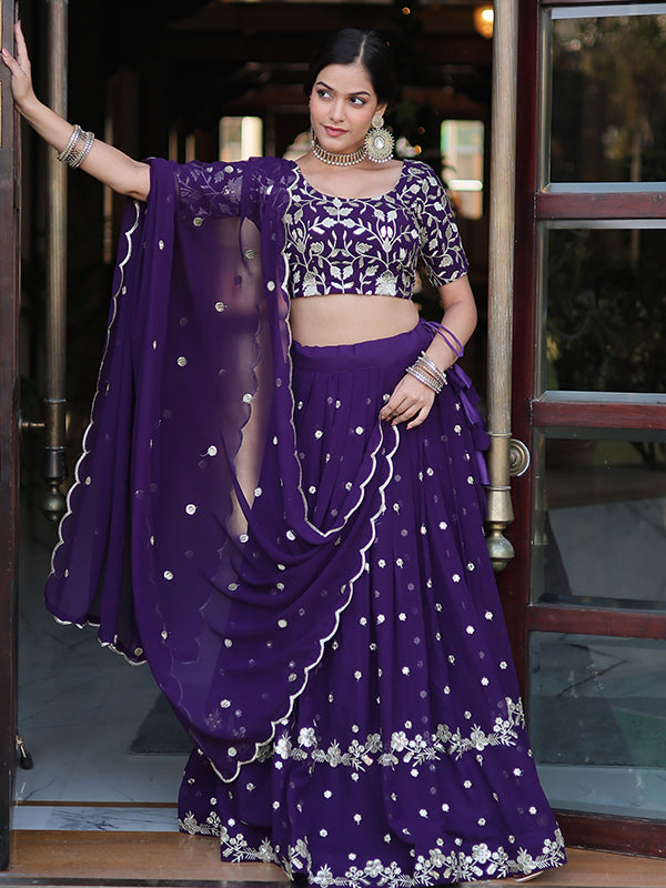 Purple Georgette With Sequins Embroidered Sequins Lehenga Choli