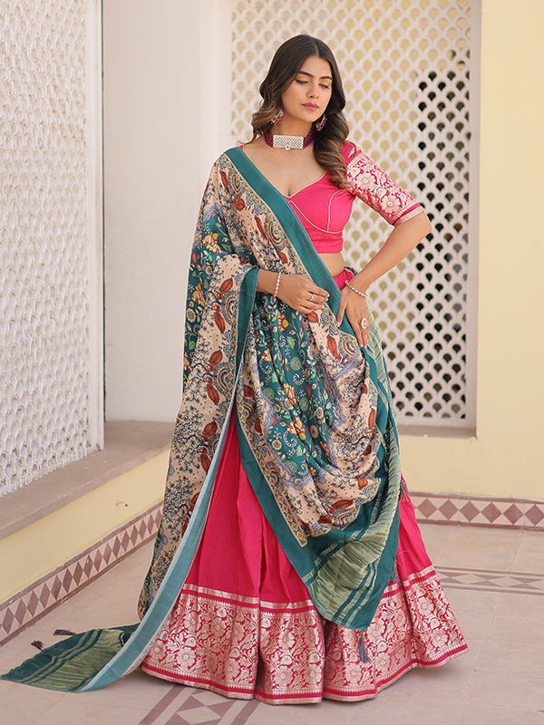 Pink Viscose Jacquard Lehenga Choli With Gajji silk Dupatta