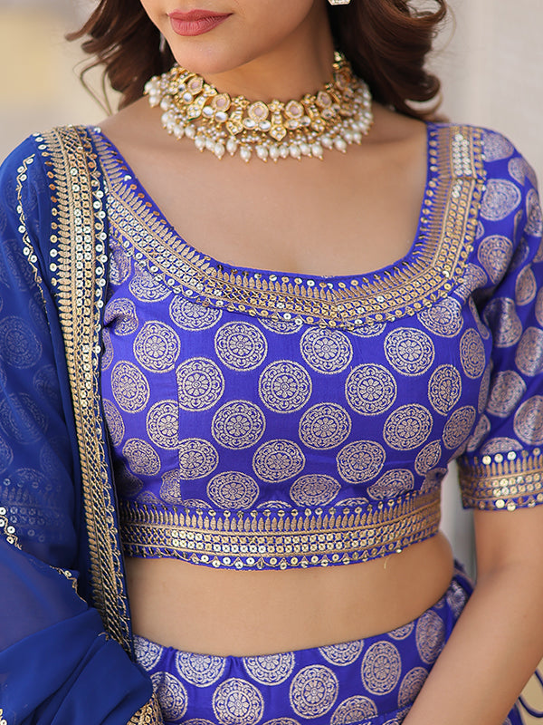 Blue Viscose Jacquard With Embroidered Sequins Lehenga Choli