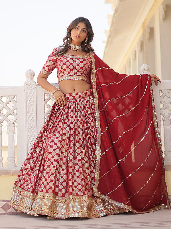 Maroon Viscose Jacquard With Embroidered Lehenga Choli