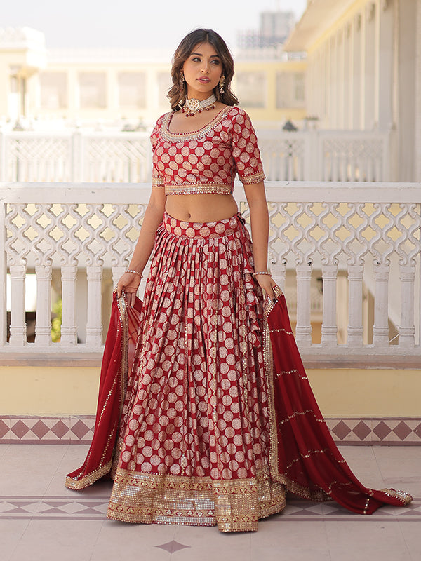 Maroon Viscose Jacquard With Embroidered Lehenga Choli