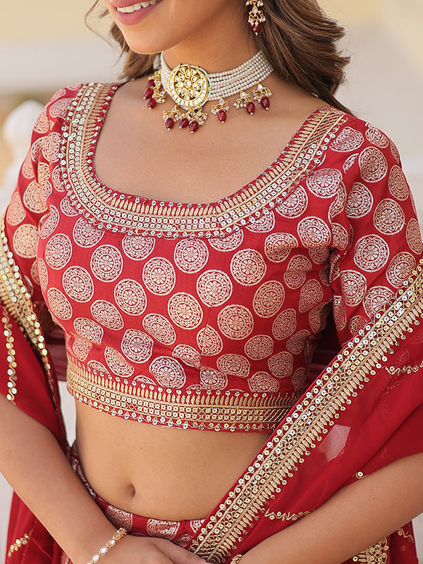 Maroon Viscose Jacquard With Embroidered Lehenga Choli