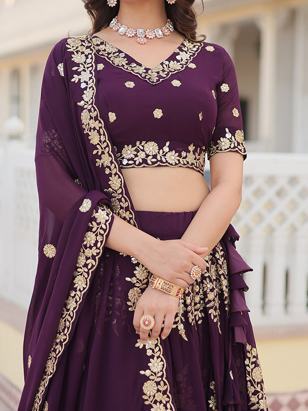 Wine Georgette With Sequins Embroidered Sequins Lehenga Choli